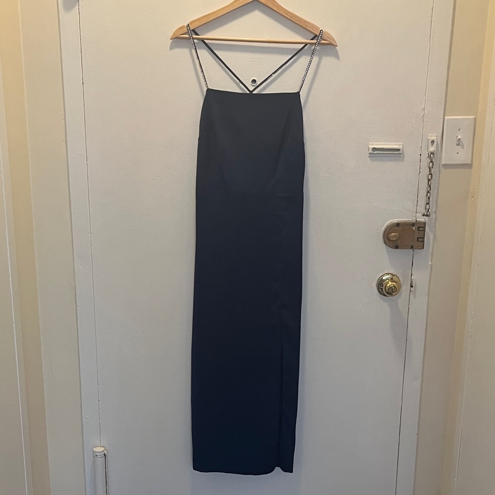 Elegant Navy Slip Dress with Diamond Straps